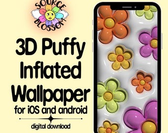Papier peint gonflé Y2K Flowers 3D : fond de téléphone gonflable rétro (téléchargement numérique)