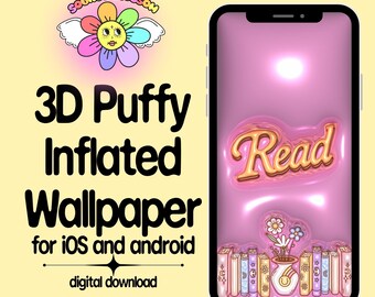 Bookworm "Read" 3D Puffy Wallpaper, Pink Aesthetic (Digital Download)