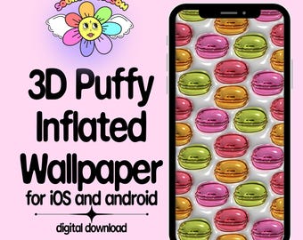 3D Macarons Phone Wallpaper: Glossy Sweets Pattern (Digital Download)