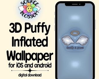 3D Engelflügel Wallpaper: Ethereal Baby Blue Pearl Design (Digitaler Download)