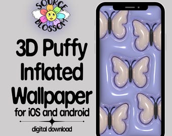 3D Puffy Butterfly Wallpaper, Baby Blue Y2K Aesthetic (Digital Download)