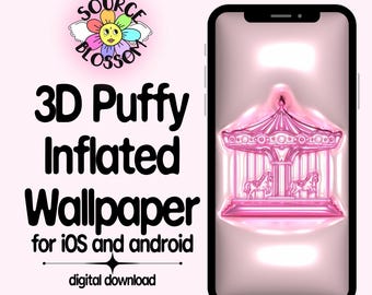 3D Puffy Carousel Horse Wallpaper: Rosa Metallic Shimmer (Digitaler Download)