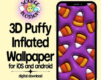 Papier peint 3D Puffy Candy Corn : écran de verrouillage Halloween (téléchargement numérique)
