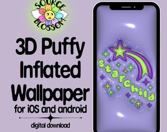 3D Starchild Handy Wallpaper: Grün & Lila Sperrbildschirm (Digitaler Download)