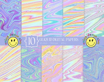 Paquet de papier numérique à paillettes liquides : arrière-plans texturés de rêve (téléchargement numérique)