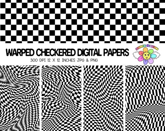 Warped Checkered Digital Paper Pack: Black and White Trendy Backgrounds (12x12 inch JPEG)