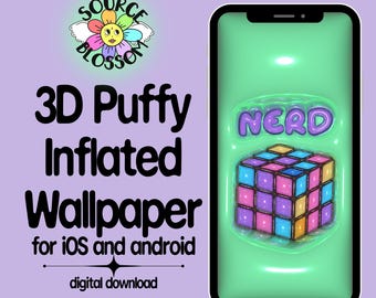 3D Zauberwürfel Nerd Wallpaper: Retro Handy Sperrbildschirm (Digitaler Download)