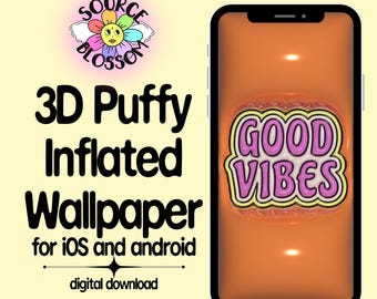 Good Vibes Orange 3D Wallpaper: Retro Phone Lock Screen (Digital Download)