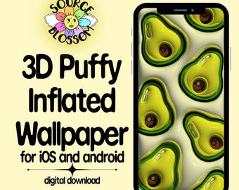 3D Avocado Wallpaper: glänzendes Obst Muster für iOS & Android (Digitaler Download)
