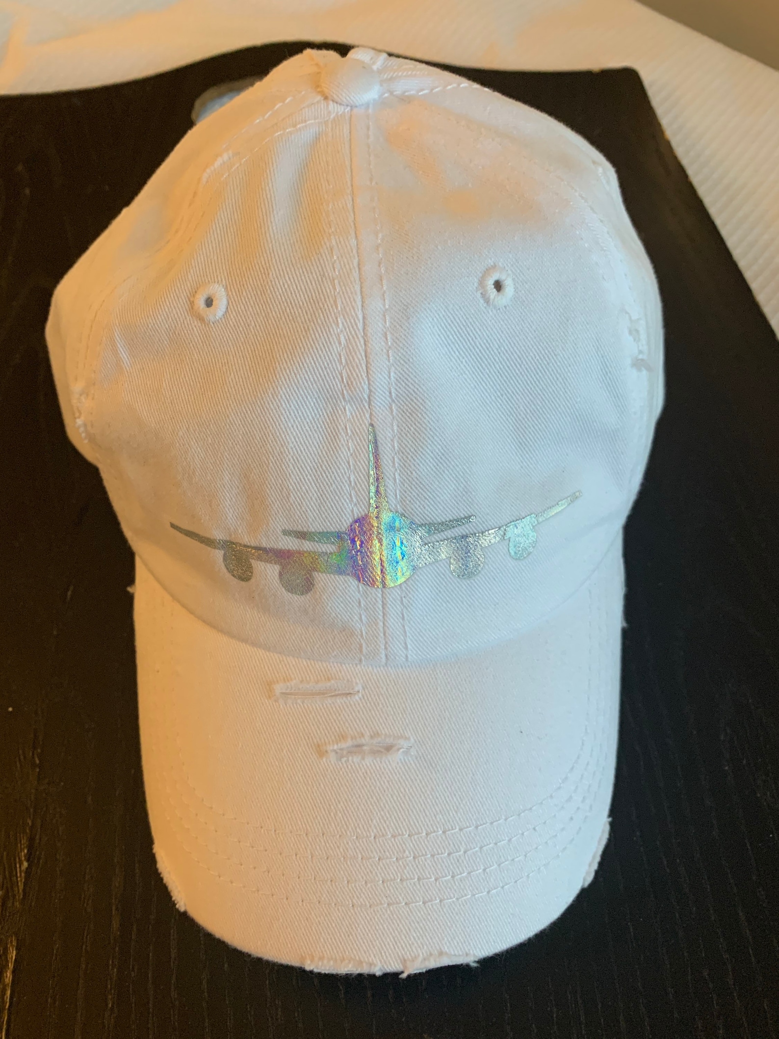 Rainbow Foil Front View Airplane Hat Womens Ponytail Hat Etsy