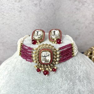 Magenta Kundan Choker Set: Indian Polki Jewelry
