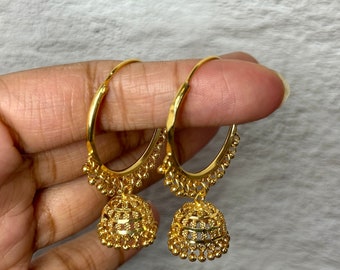 Créoles Jhumka en or Jhumkas plaquées or Bali Boucles d'oreilles Jhumkas en or dubaï 24 carats Punjabi Boucles d'oreilles traditionnelles Dainty Jhumkas