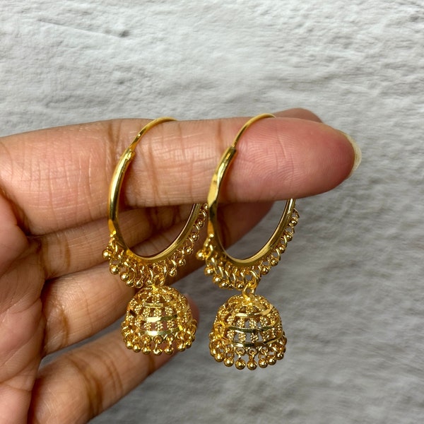 Gold Jhumka Hoops Gold Bali Plated Jhumkas 24 Karat dubai gold earrings Jhumkas Punjabi earrings Dainty Jhumkas Traditional Earrings