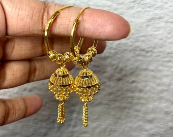 Gold Plated Jhumka Bali Hoop Earrings: Indian Jewelry