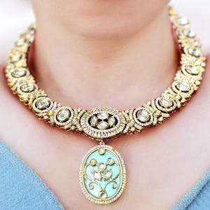 Mint Green Choker Necklace Set: Indian Victorian Jewelry
