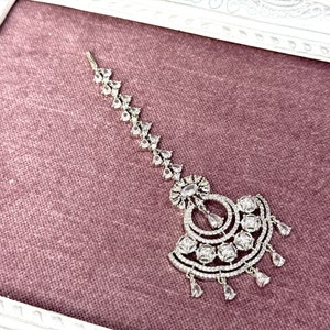 American Diamond Tikka: Silver Indian Headpiece