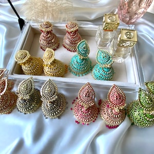 Light Weight Jhumkas Colorful Indian Earrings Sangeet Earrings Pakistani Earrings