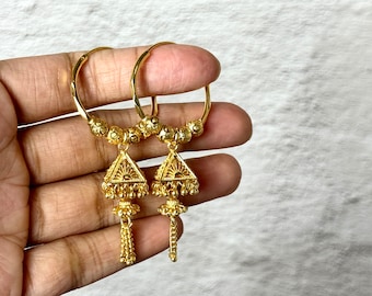 Gold Jhumka Hoops Gold Bali Plated Jhumkas 24 Karat dubai gold earrings Jhumkas Punjabi earrings Dainty Jhumkas Traditional Earrings