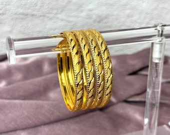 Gold Look Punjabi Bangles: Indian Chooriyan Kadas, Set of