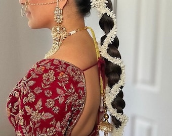 Indiase bruidsgajra jasmijn String Gajra Sting Kunstmatige Jasmijn String Indiase haarbroodjebloemen Dik haar Gajra Veni Witte knotbloemen