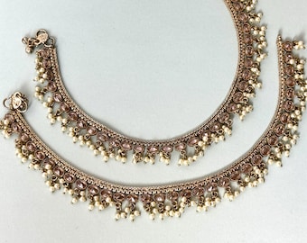 Antiek vergulde Indiase enkelband: strass (Payal-paar)