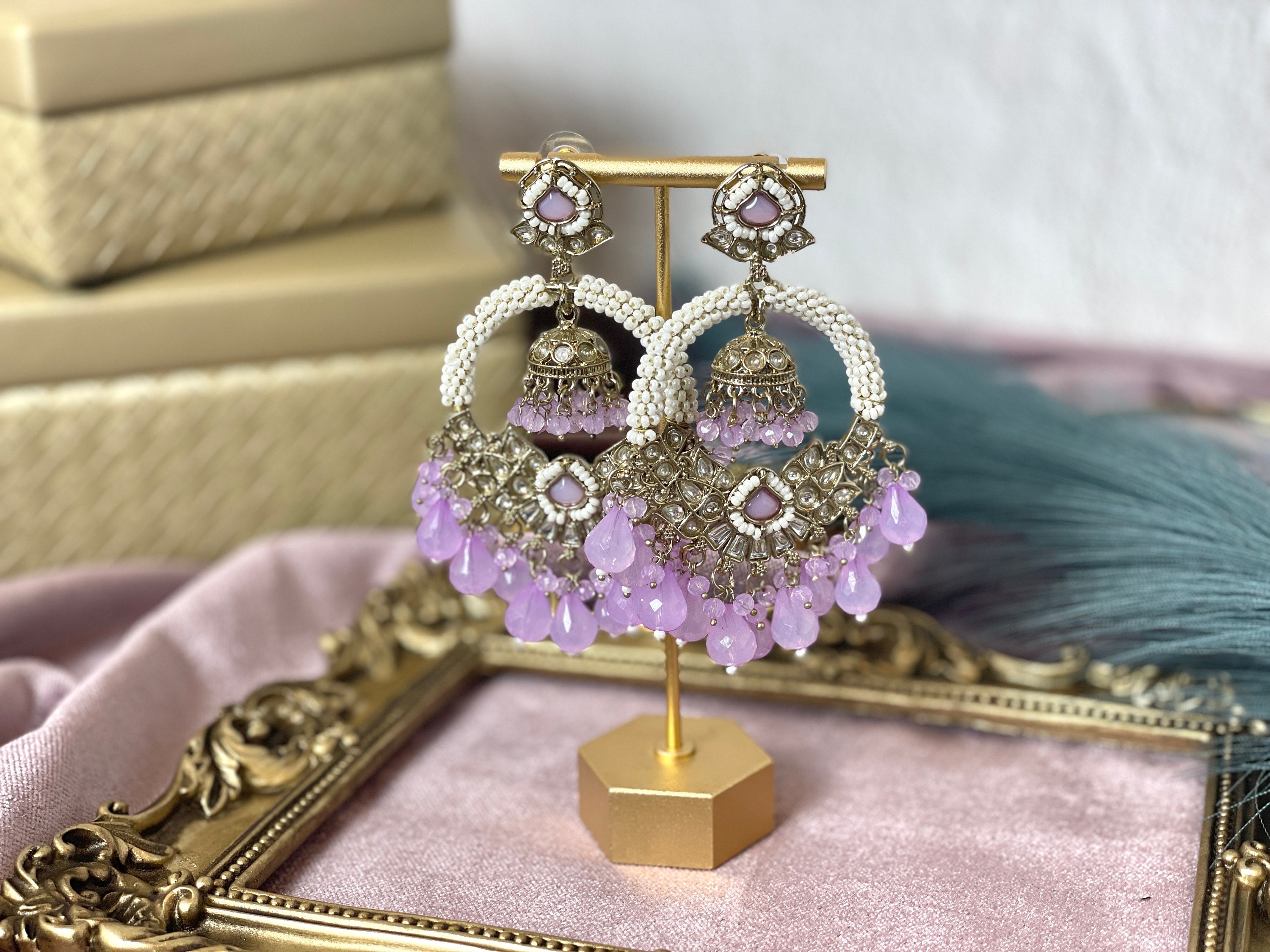 Light Purple Jhumkas Indian Earrings Indian Jewellery Lavender