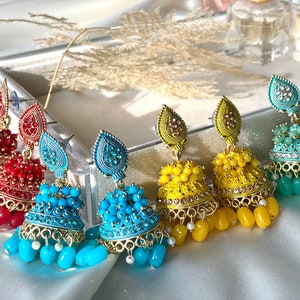 Kleine Jhumkas Indiase Jhumkas Veelkleurige Jhumkas Indiase oorbellen Pakistaanse oorbellen Lichtgewicht Jhumkas