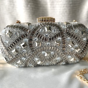 Grey Pearl Metal Clutch Indian Embroidery Clutch Zardozi Evening Bag Sequence Clutch Grey Clutch Grey Beads Evening Bag