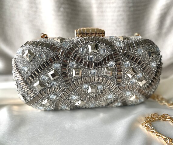 Grey pearl clutch bag hotsell