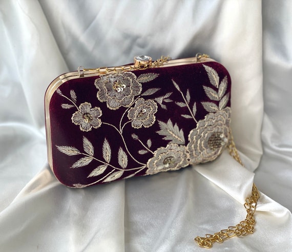 Women's Maroon Handcrafted Party wear Embroidered Clutch Purse – Stilento