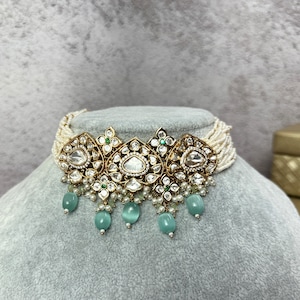Baby Blue Kundan Choker: Indian Wedding Jewelry Set