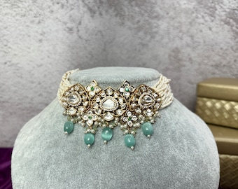 Baby Blue Kundan Choker: Indian Wedding Jewelry Set