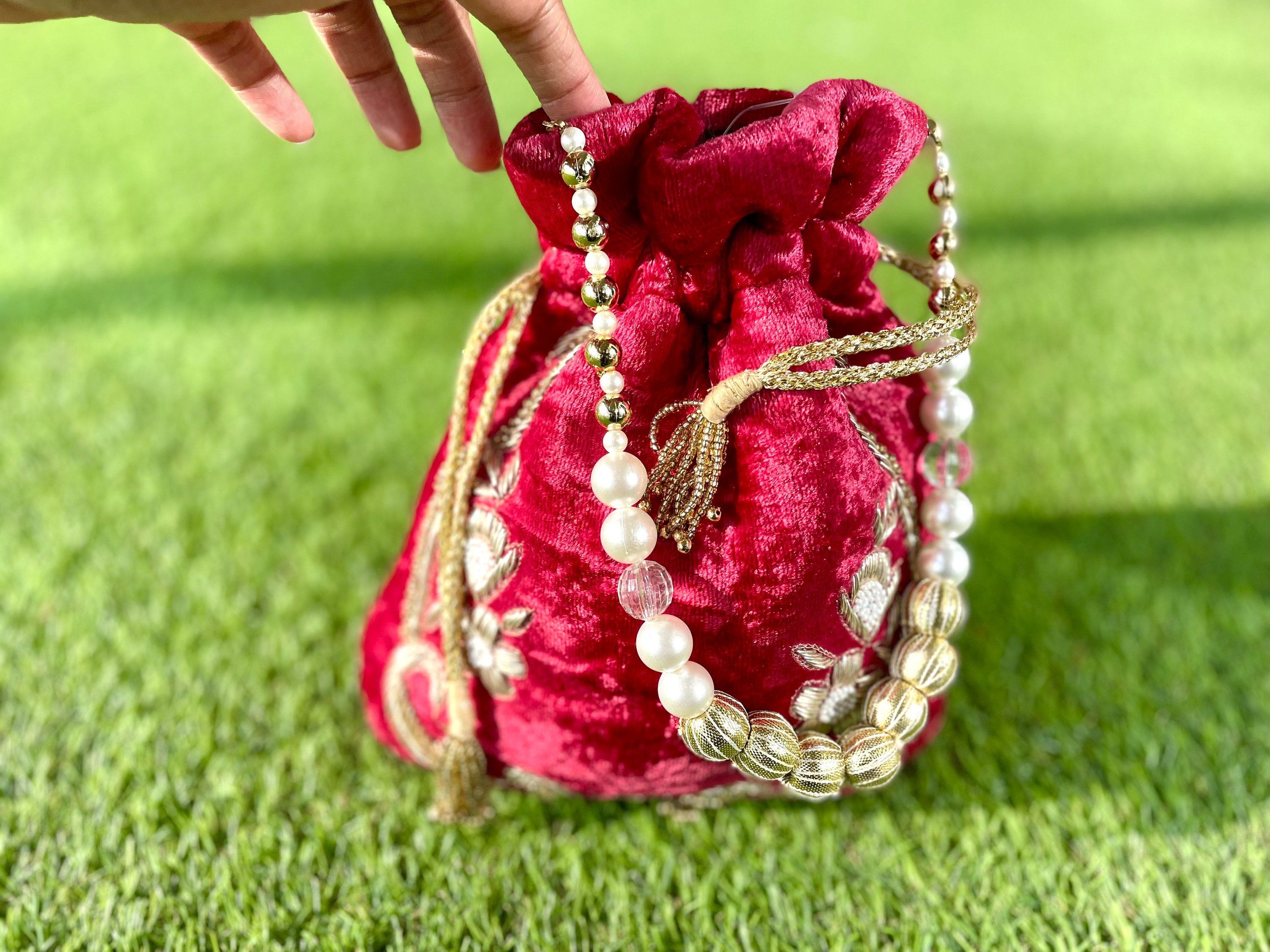 Potli Bag with Velvet Floral Embroidery Lace - WBG0420