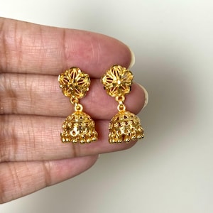 Gold mini Jhumka Hoops Gold Bali Plated Jhumkas 24 Karat imitation dubai gold earrings Jhumkas Punjabi earrings Dainty Jhumkas Tanvi