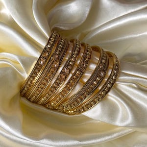 Antique Gold Punjabi Bangles: Indian Bridal Chooriyan, Kadas - Set of 6
