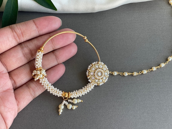 Gold Indian Bridal Nose Ring Kundan Nath Gold Nath Dulhan Nath