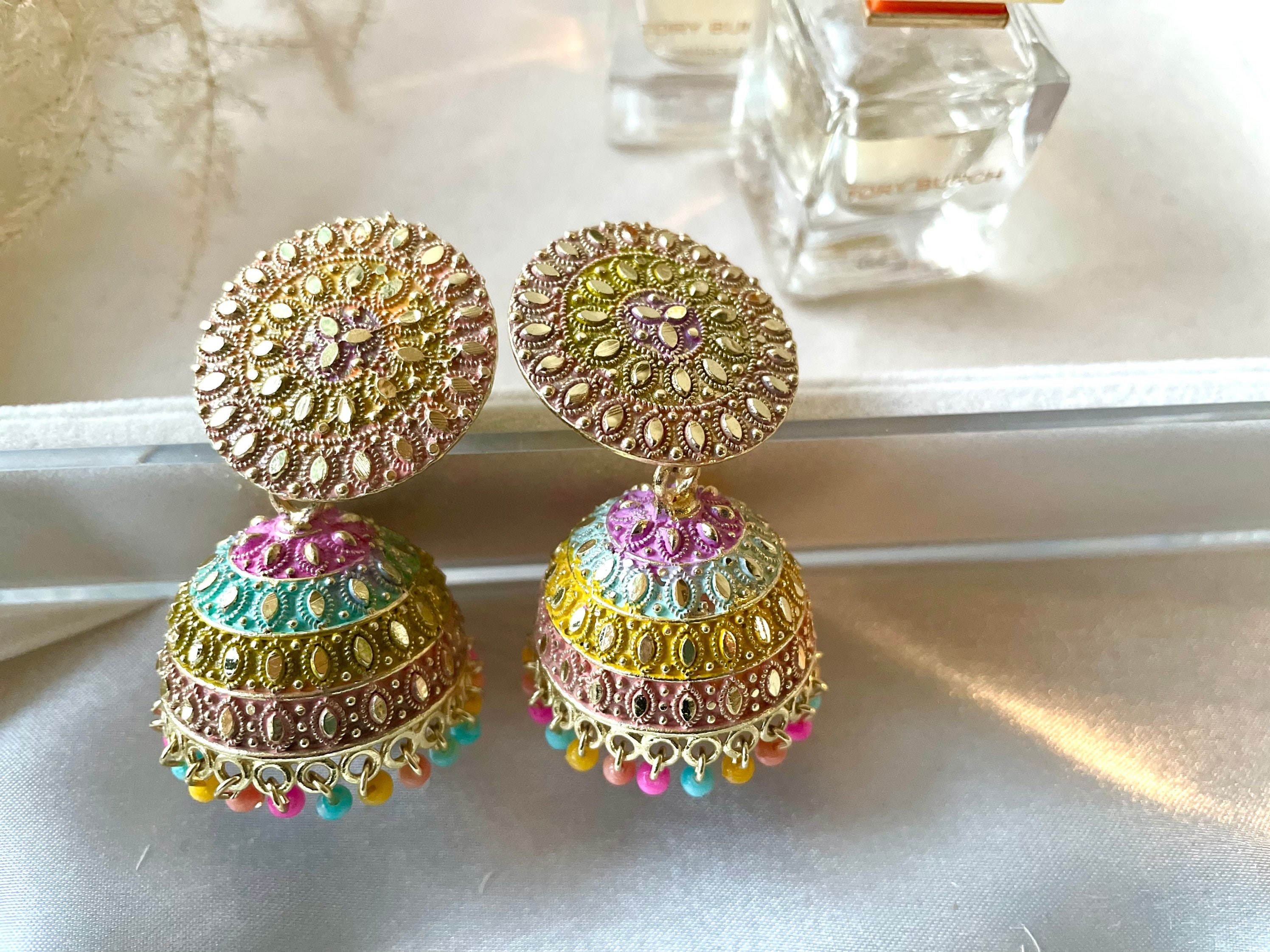 Mirror Earrings for Wedding/cz Earring/ Indian Jhumka Earrings/pakistani  Jewellery/bareli Earrings/mirrior Earrings/jhumki/light Weight - Etsy