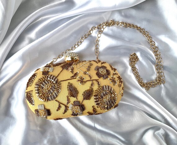 Gold Zardozi Clutch Indian Bridal Clutch Hand Embroidery Clutch