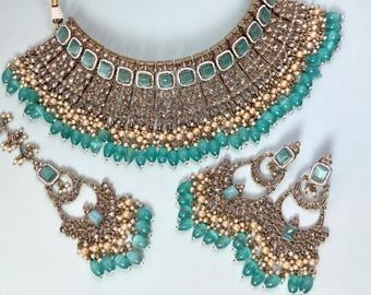 Mint Green Bridal Choker Set: Indian Pakistani Wedding Jewelry
