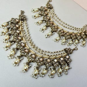 Gold Sahara attachments- Bahubali chain- Indian saharey- kan chain -Gold Hanging Earrings- Gold Saharey earrings- reverse ad saharey