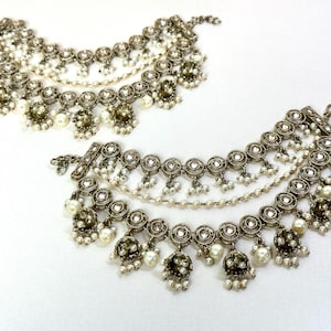 Gold Sahara attachments- Bahubali chain- Indian saharey- kan chain -Gold Hanging Earrings- Gold Saharey earrings- reverse ad saharey