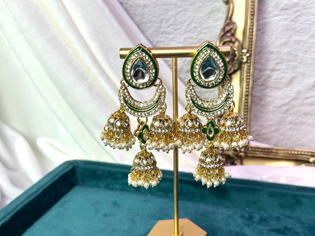 Ruby Kundan Crescent Jhumka Earrings main image 1