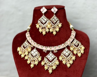 Light Pink Kundan Choker Necklace Set: Indian Bridal Jewelry
