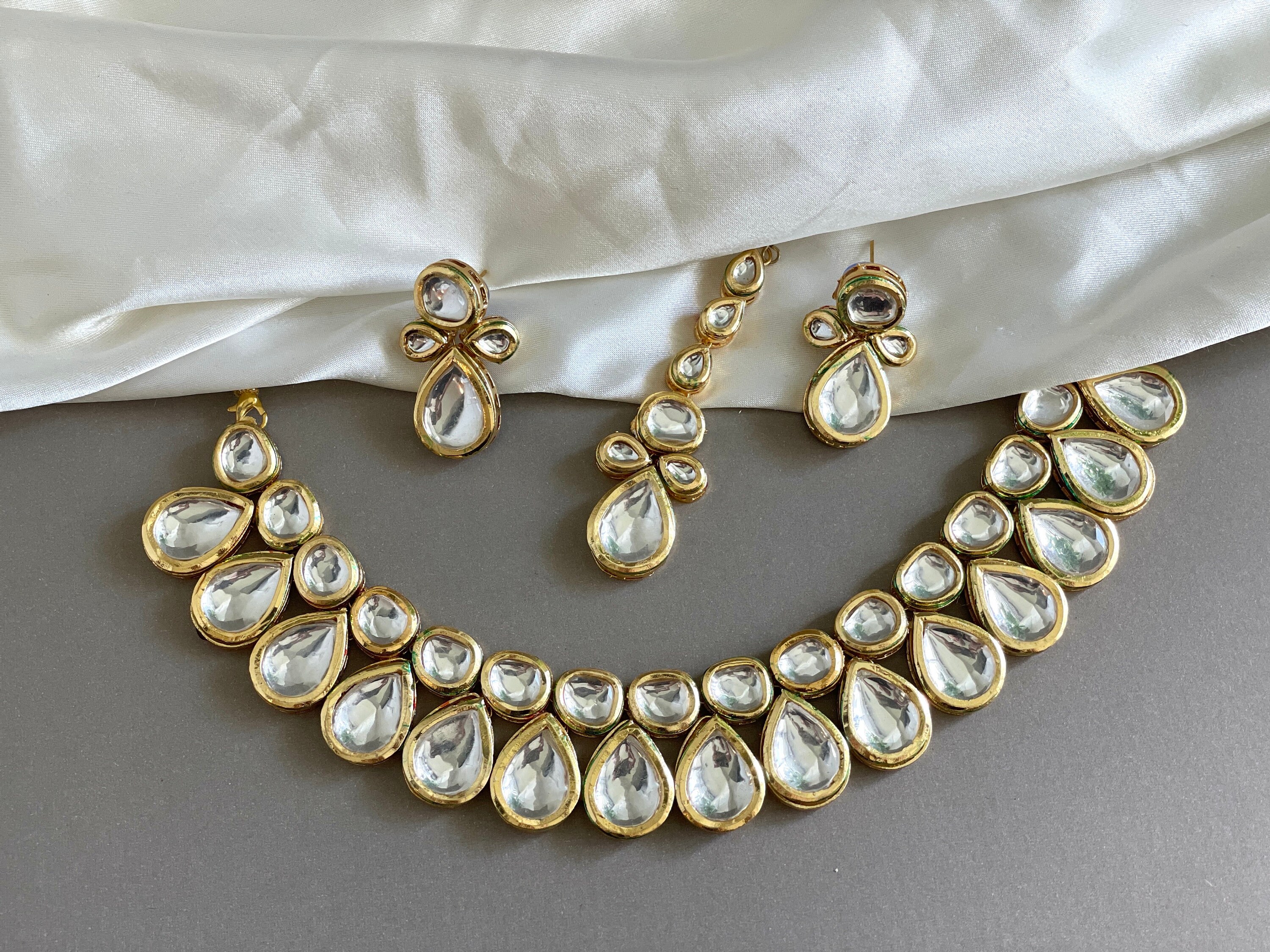 Meena Choker Set - Champagne Gold Green