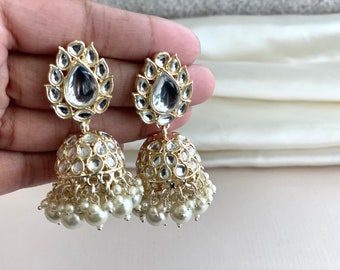 Kundan Jhumkas Gold Jumkas Pakistani Jumkas Chandbalis Indian Earrings long jhumkas sangeet earrings mehendi earrings jaggo earring