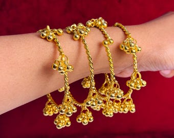 Gold Ghungroo Bangle Set | Traditional Punjabi Chooriyan | Indian Bridal Bangles | Set of 4
