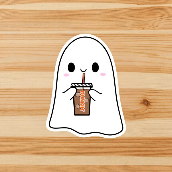 Ghost Iced Coffee Dunkin Kiss-Cut Vinyl Stickers, Cute Trendy Halloween Sticker, Halloween Decor, Laptop Decal, Indoor and Outdoor use