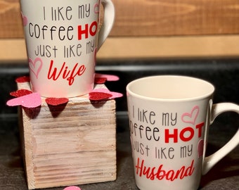 Valentine's Day Coffee Mug- His & Her, Hot Tea, Glassware, Love, Red, Pink, Heart