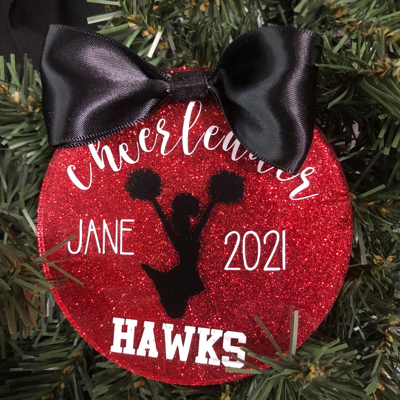 Cheerleading Ornament, Competition Cheer Gift, Holiday Gift, Personalized, Cheer, Team Sport, PomPom, Cheer Coach Gift, Coach, Senior Gift