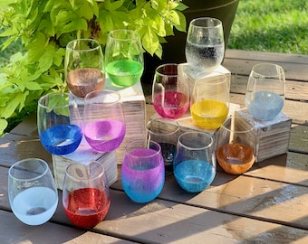 Glitter Wine Glass- Personalized Wine Glass, Stemless Wine Glass, Drinkware, Barware, Kitchenware